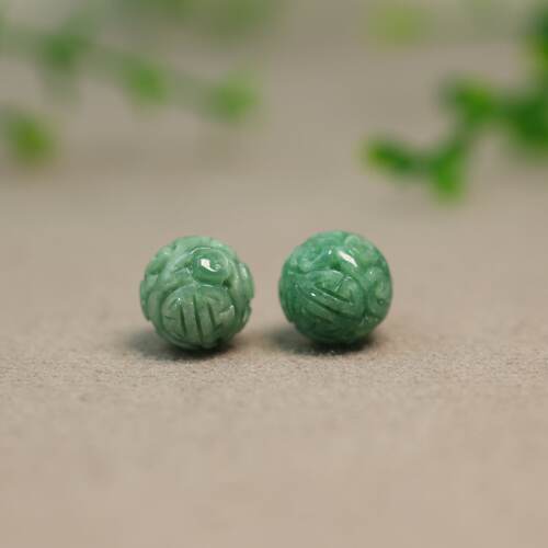天然A货翡翠团寿龙纹雕花珠子