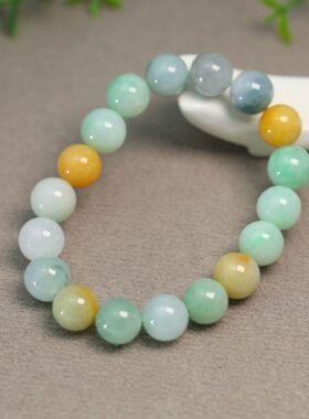 #J755 冰糯种多色缅甸天然A货翡翠素面珠子手串女款手链