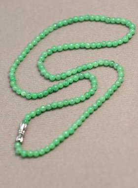 #H734冰糯种阳绿天然A货翡翠小圆珠子小米珠项链颈链