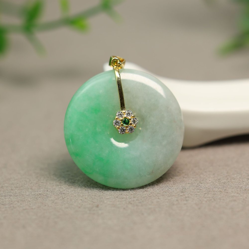 飘阳绿天然A货翡翠平安扣吊坠