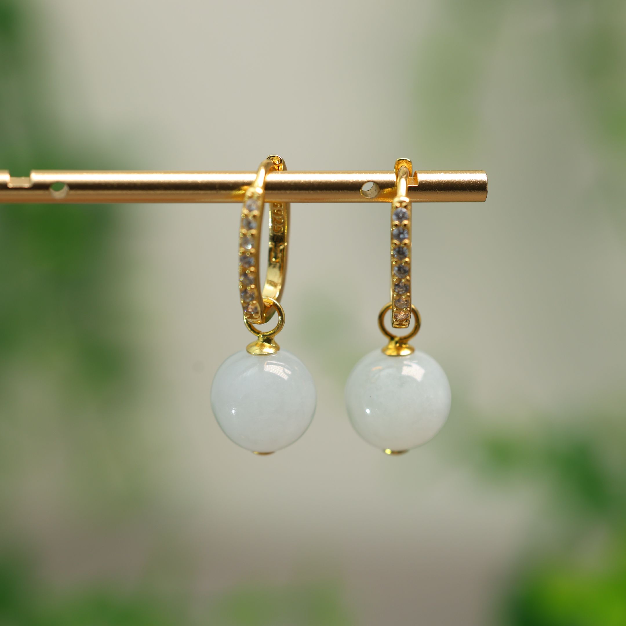 缅甸天然A货翡翠素面珠子耳坠