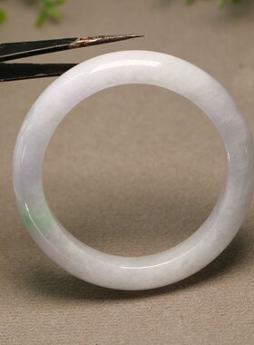 #E364 56MM圈口冰糯种淡紫色飘绿花天然A货翡翠手镯