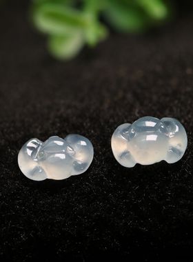 #4994一对老坑冰种天然A货翡翠蝙蝠戒面 种水好