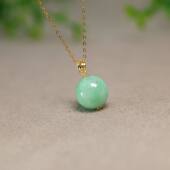 K972 18K金冰糯底阳绿缅甸天然A货翡翠素面圆珠子锁骨吊坠不含链