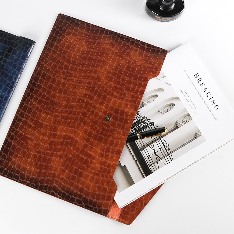 皮质档案袋平板包公文包资料袋  A4商务办公文件合同票据袋鳄鱼纹