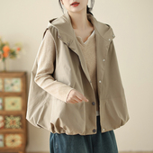 早春穿搭连帽马甲女大码 宽松设计感下摆松紧遮肚显瘦马夹外套 韩版