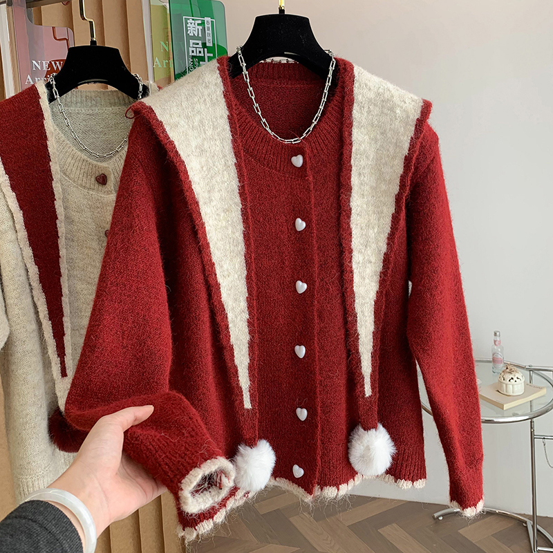 甜美风针织开衫毛衣外套女2025秋冬季新款大码胖mm披肩上衣两件套