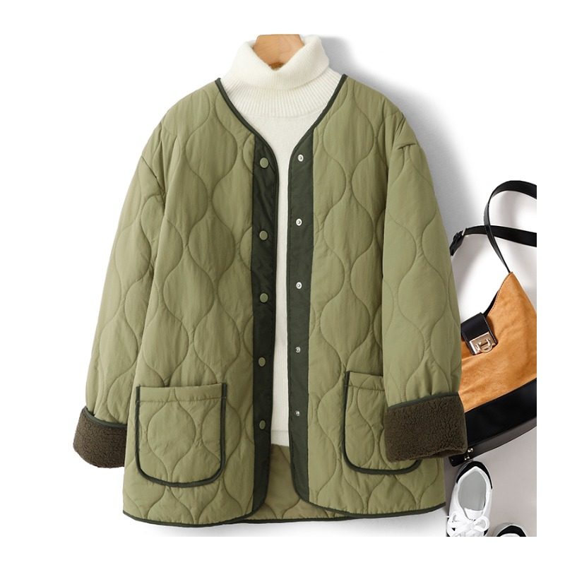 韩版菱形格无领短款羽绒棉服女冬季宽松大码拼接撞色羊羔毛外套潮,女装/女士精品,棉衣/棉服,淘宝优惠券,粉丝福利购,淘宝优惠卷