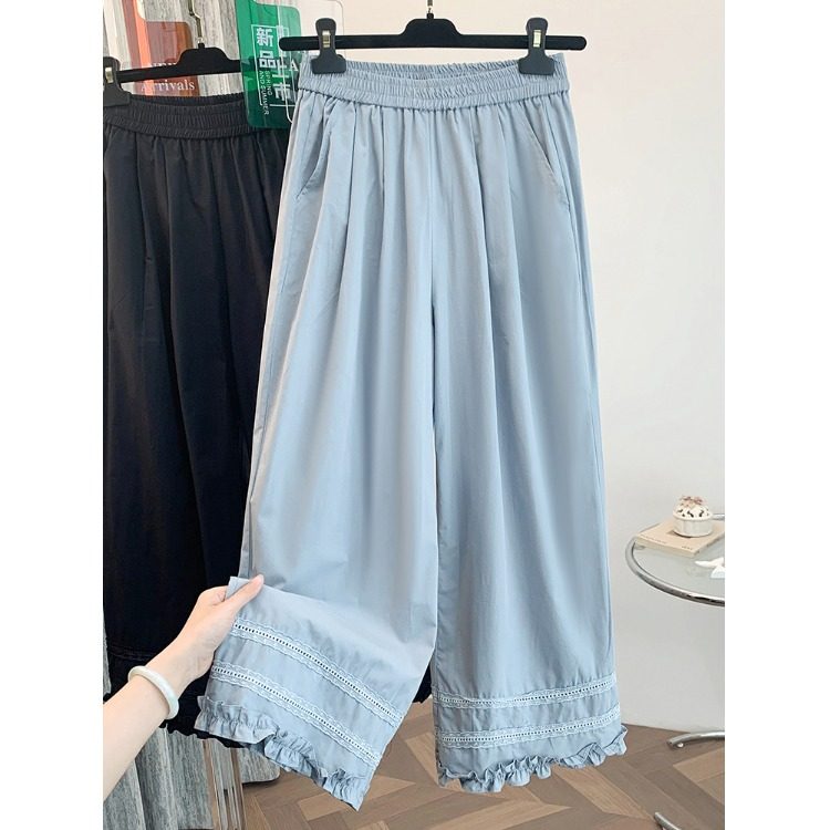 小菲家~夏季新款松紧腰蕾丝镂空木耳边阔腿裤女宽松直筒九分裤,女装/女士精品,休闲裤,淘宝优惠券,粉丝福利购,淘宝优惠卷