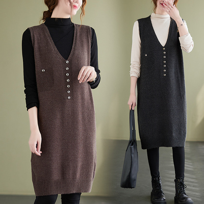 针织背心裙女显瘦V领叠穿连衣裙