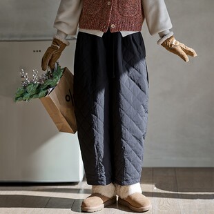 棉裤 绗缝菱格保暖九分气球裤 女2024新款 秋冬夹棉加厚刀切棉休闲裤