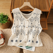 百搭V领无袖 时尚 刺绣针织马甲女高级感后背镂空上衣 新款 小菲家