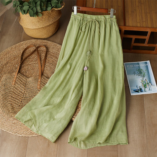 棉麻九分裤 天丝亚麻阔腿裤 文艺松紧腰女裤 2024年新款 女夏垂感裙裤
