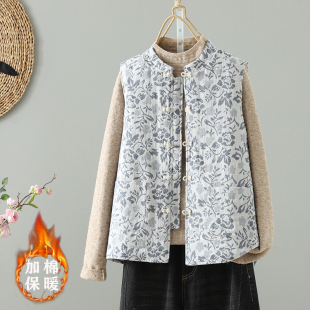 坎肩马夹外套 夹棉保暖改良唐装 新中式 提花立领盘扣加棉马甲女冬季
