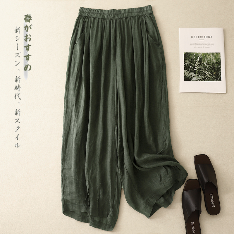复古高端苎麻女裤显瘦百搭阔腿裤