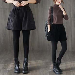小菲家~秋冬季胖妹妹时尚百搭显瘦外穿裤裙女复古灯丝绒阔腿短裤