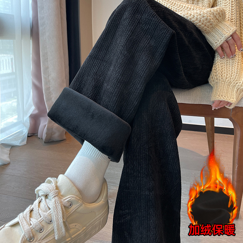 雪尼尔阔腿裤女高腰垂感加绒裤子