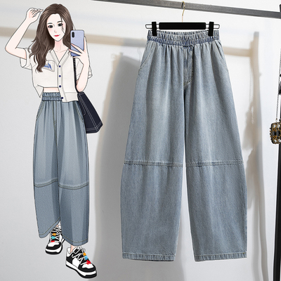 流行超好看小个子牛仔香蕉裤女2025春秋新款大码宽松阔腿九分裤子
