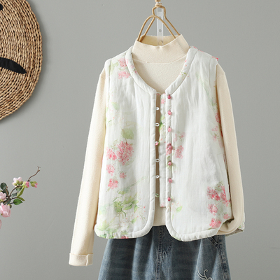 新中式晕染水墨印花夹棉保暖马甲