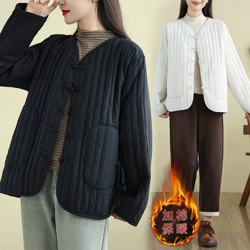 新中式国风盘扣坑条棉衣女