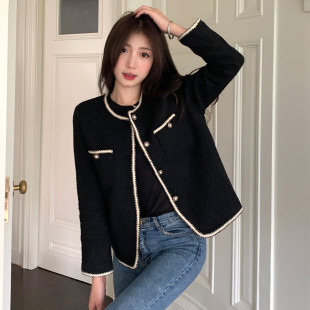 高级感名媛气质粗花呢正肩上衣 小香风外套女2024秋冬短款 大码 法式