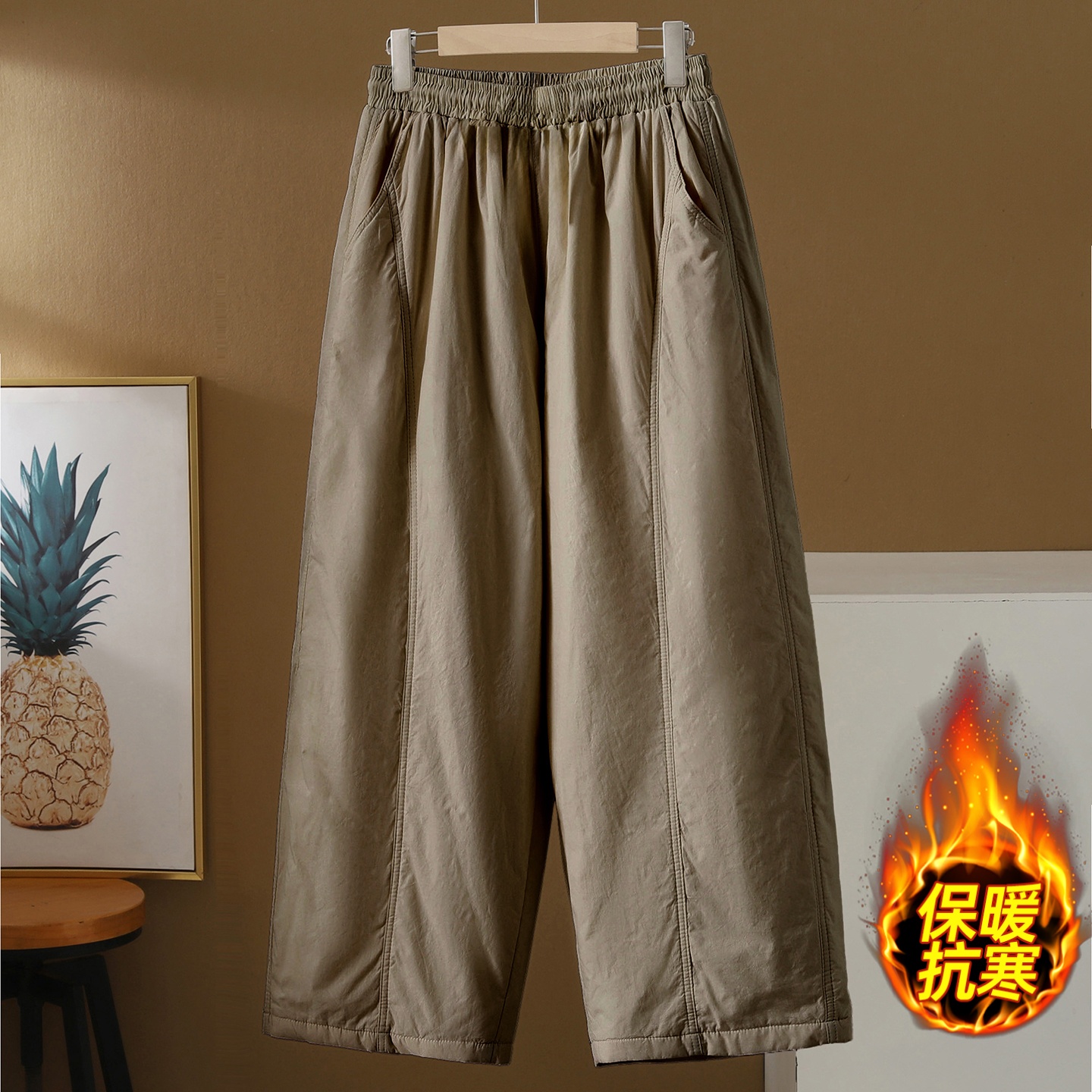2025冬季新款大码休闲外穿棉裤女宽松夹棉加厚长裤显瘦哈伦阔腿裤