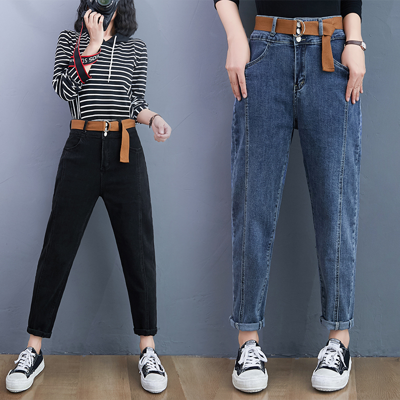 高腰牛仔裤女弹力小脚裤子2023秋冬新款韩版大码显瘦显高百搭长裤