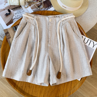 胖mm遮跨显瘦宽松休闲五分裤 亚麻阔腿短裤 大码 2026新款 子 女夏薄款