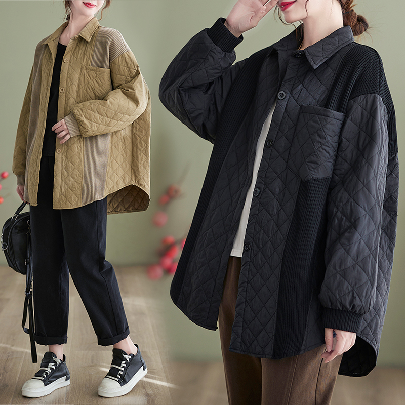 日系小众设计感针织拼接棉衣棉服