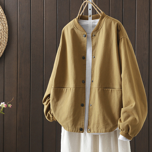 大码 工装 春秋装 2025新款 棉质立领双口袋外穿夹克 棒球服外套女短款