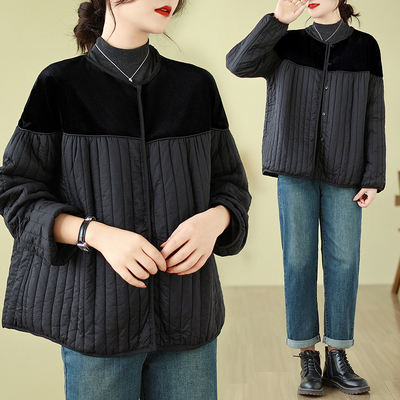 2024秋冬装新款宽松大码棉服外套女显瘦百搭短款立领拼接女士棉衣