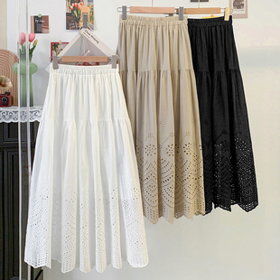 镂空拼接蛋糕半身裙女春季 大摆裙 梨型身材遮跨显瘦高腰A字裙长款