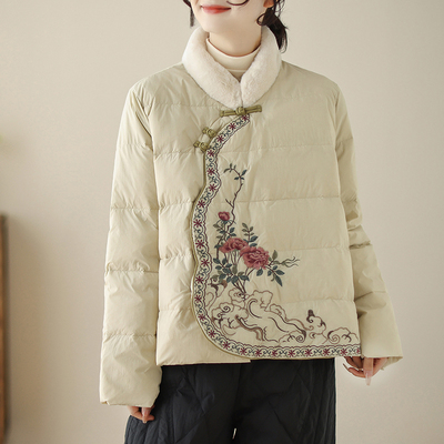 复古盘扣棉衣唐装女装冬季毛领棉衣国风新中式刺绣棉服外套