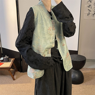 2024春装新款宽松马夹新中式女士叠穿坎肩重工刺绣欧根纱马甲外套