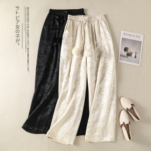 高腰显瘦直筒裤 中式 气质高级感加厚保暖长裤 女冬季 国风提花阔腿裤