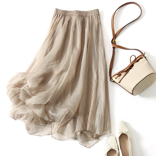 高腰a字半裙女中长裙子 新款 仙气飘飘 设计感高级感半身裙2024夏装