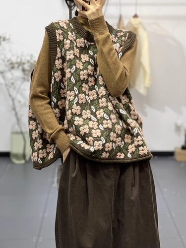 洋气提花无袖坎肩百搭毛衣背心女