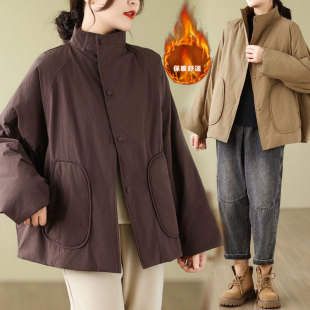 长绒棉立领加厚宽松显瘦休闲夹棉服外套冬 棉服女新款 小菲家 大码