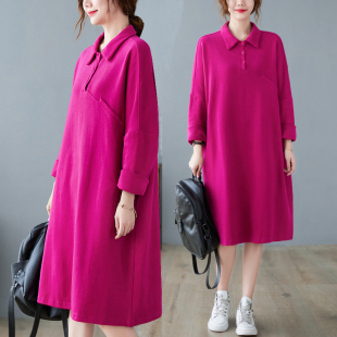 韩版 百搭洋气衬衫 宽松长袖 气质POLO领大码 裙女 连衣裙时尚 小菲家