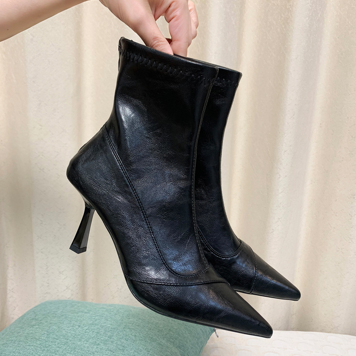 尖头细跟短靴女高跟显瘦瘦瘦靴