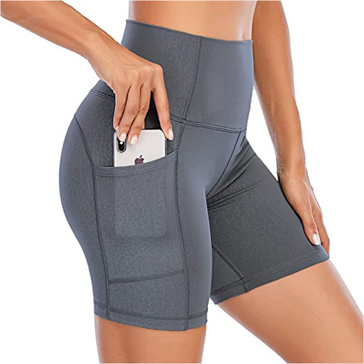 外贸女子健身瑜伽五分裤 紧身收腹训练涤纶 速干高腰跑步运动短裤