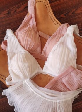Chut！intimates原单纯欲轻薄网纱褶皱风琴褶无钢圈文胸套装内衣