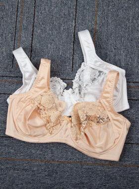 808590E外贸大码宽肩带全罩杯蕾丝文胸钢圈超薄大胸显小大码内衣
