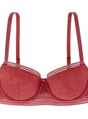 欧美法国单女内衣 上托聚拢红色蕾丝薄款文胸蕾丝女士胸罩75D
