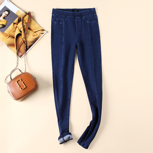 加长版小直筒松紧腰高腰深裆四面弹力针织牛仔裤大码柔软高弹修身
