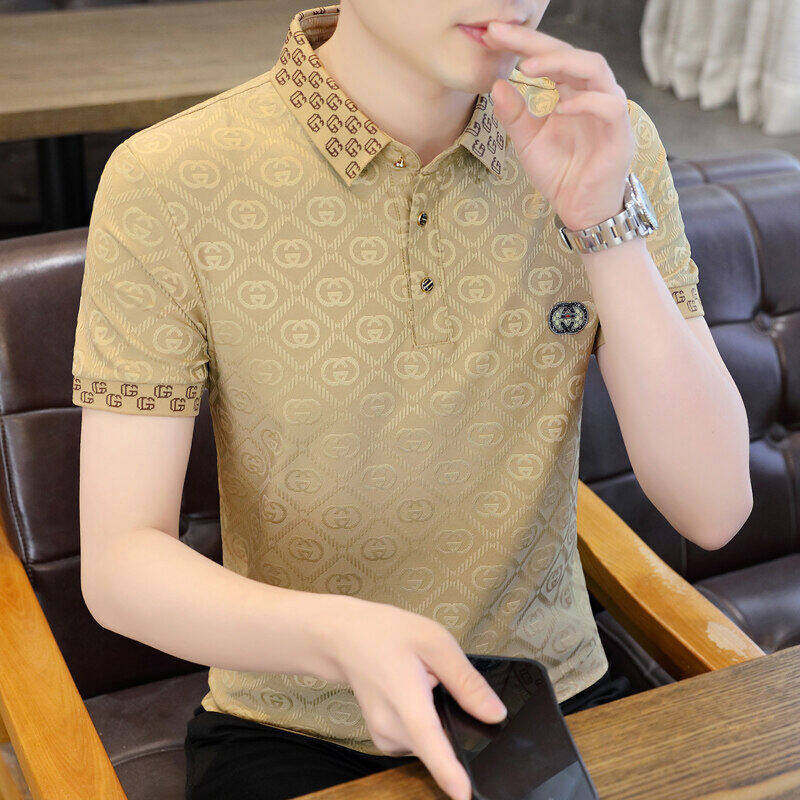 2026新款夏季高端男士polo衫短袖薄款冰丝翻领提花潮流修身t恤男