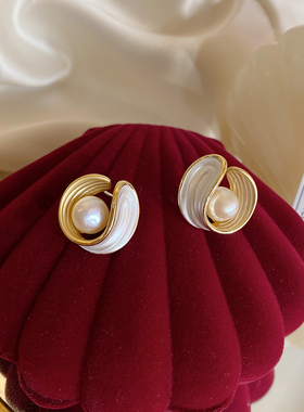 《奶油慕斯》复古高级感法式巴洛克珍珠耳环女气质小众设计感耳钉