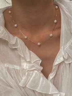 珍珠坠落/满天星天然淡水珍珠通体纯银925项链锁骨链高级感颈链