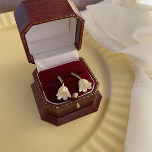 复古925银针小清新简约设计感花朵耳钉耳夹耳环 百合庄园 法式