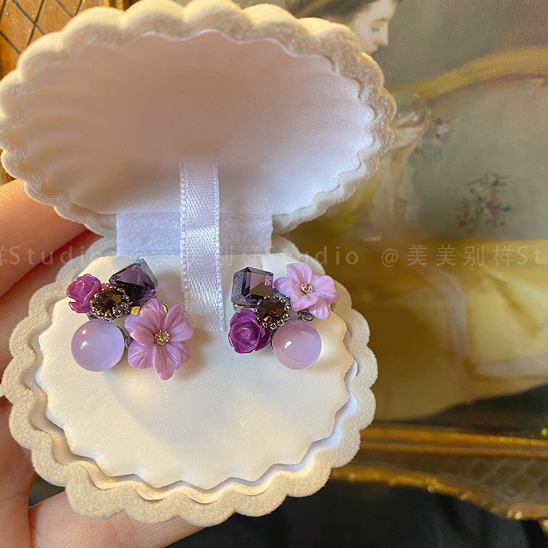 《薰衣花田》原创复古甜美花朵超仙气质紫色系立体花朵耳钉耳夹,饰品/流行首饰/时尚饰品新,耳环,淘宝优惠券,粉丝福利购,淘宝优惠卷